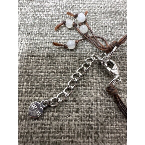 Maxamoo Floral Crystal Necklace Opalite & White Bead Design With Brown Cord - Picture 3 of 4